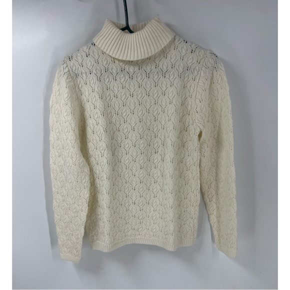 Ship’n shore vintage wool blend open knit turtleneck sweater, medium - Picture 1 of 8